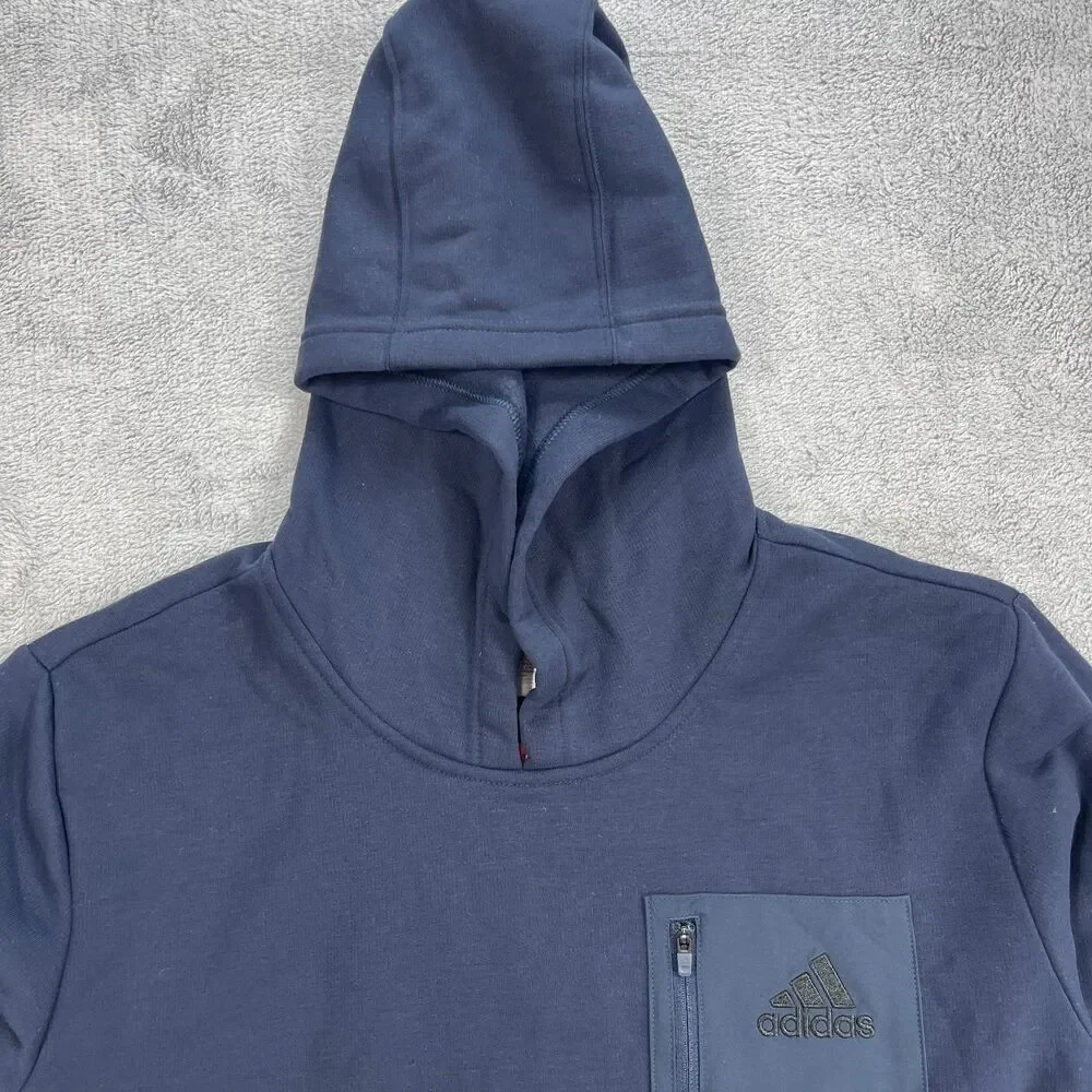 Adidas Hoodie Mens Medium Blue Logo Fleece Lined Regular Fit Sweatshirt